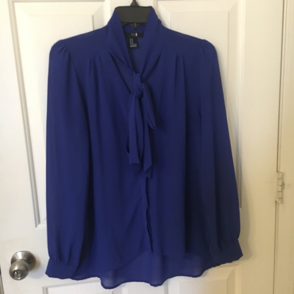 Forever 21 Tops - Forever 21 Royal Blue Tie-neck Blouse